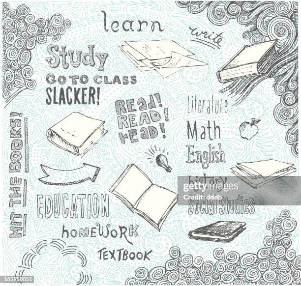 hit the books doodle - textbook stock illustrations
