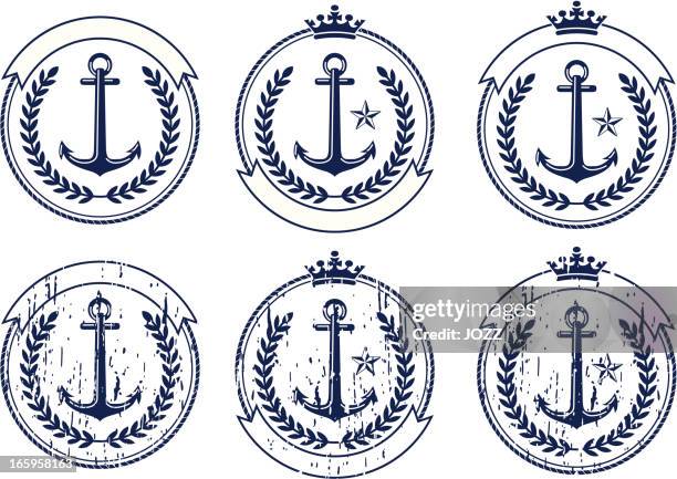 illustrations, cliparts, dessins animés et icônes de écusson ancre - corde bateau