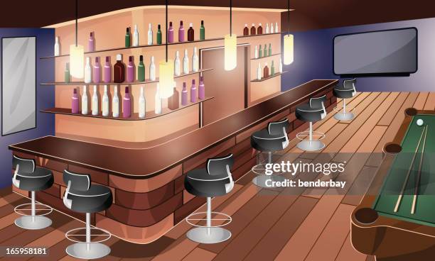 illustrazioni stock, clip art, cartoni animati e icone di tendenza di bar - architecture restaurant interior