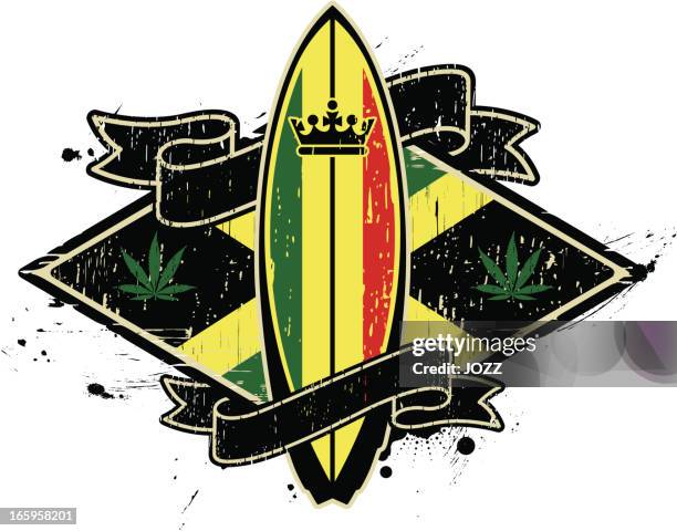 rasta surfboard - reggae stock illustrations