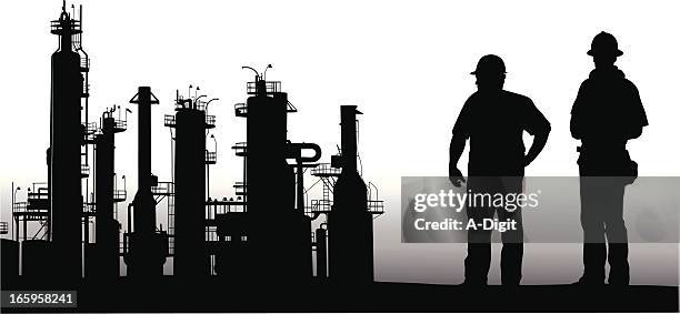 illustrazioni stock, clip art, cartoni animati e icone di tendenza di petroworkers - chemical plant