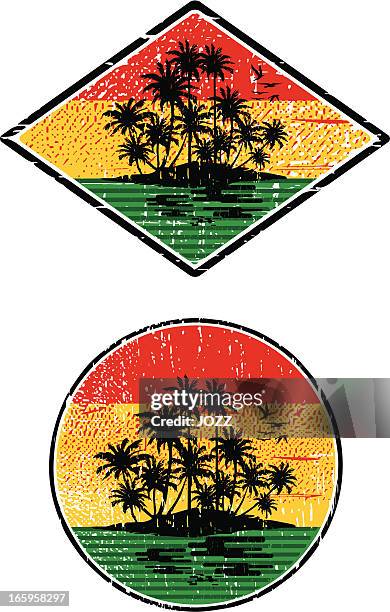 rasta island sunset - jamaican culture stock illustrations