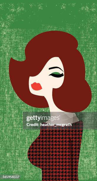 illustration of a beautiful red headed woman on green - 40s pin up girls stock illustrations