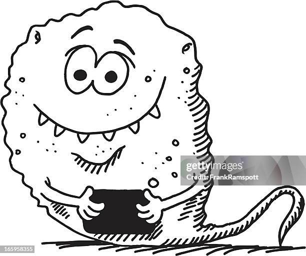 funny monster playing mobile device - holding game controller stock illustrations