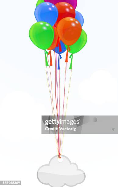 balloons and cloud on white - helium balloon string stock illustrations