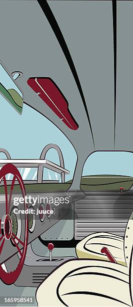 retro car interior - car perspective stock illustrations