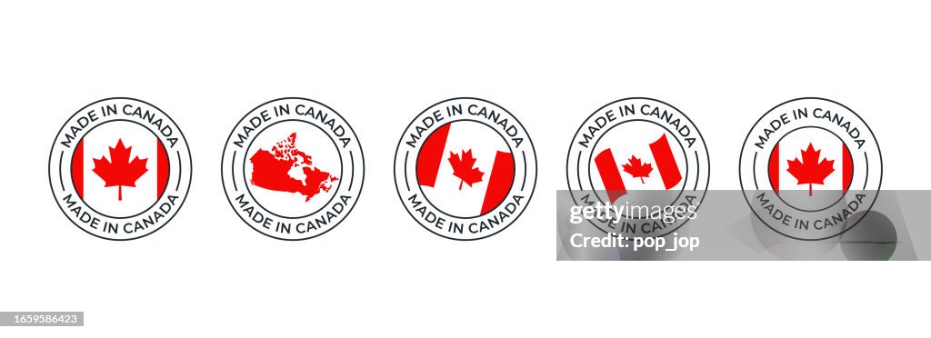 Made in Canada - vector set. Label, logo, badge, emblem, stamp collection with flag of Canada and text isolated on white backround
