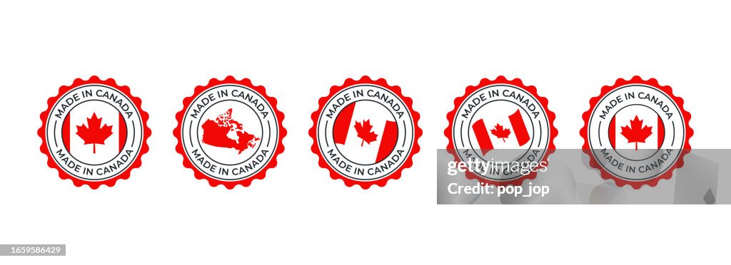 Made in Canada - vector set. Label, logo, badge, emblem, stamp collection with flag of Canada and text isolated on white backround