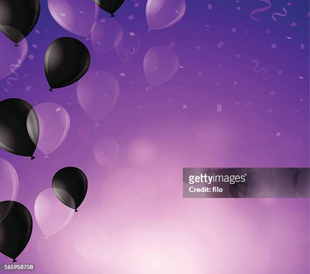 purple celebration background - black balloons stock illustrations