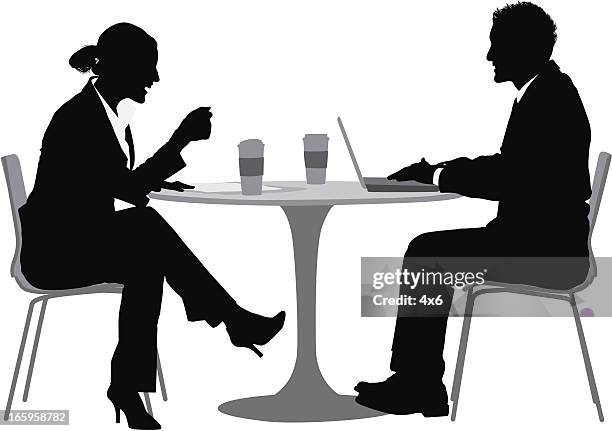 business couple at dinner table - couple having coffee stock illustrations