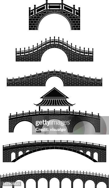 chinesische bridges - bogenbrücke stock-grafiken, -clipart, -cartoons und -symbole