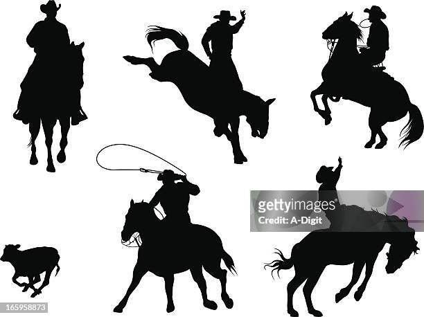 stockillustraties, clipart, cartoons en iconen met rodeo stars vector silhouette - cowboy