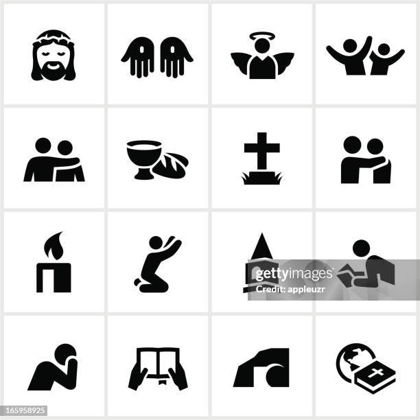 ilustraciones, imágenes clip art, dibujos animados e iconos de stock de iconos de la religión cristiana, negro - alaba