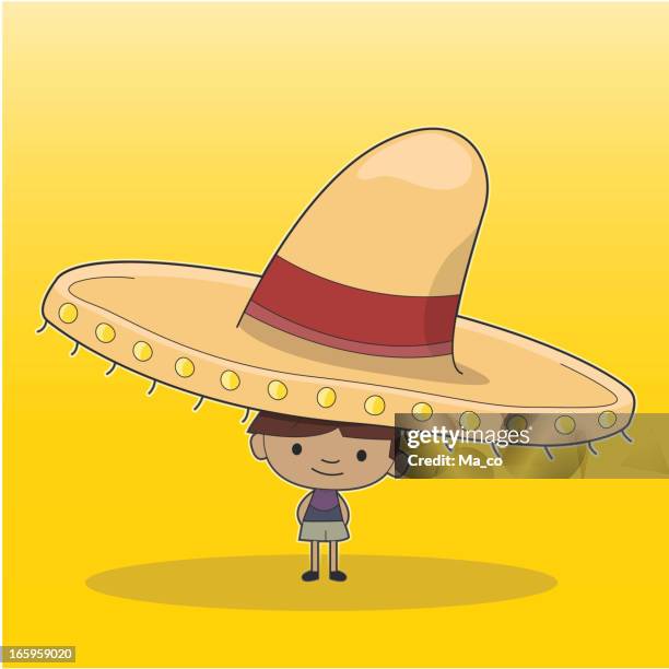 stockillustraties, clipart, cartoons en iconen met boy with sombrero cartoon - funny mexican cartoon