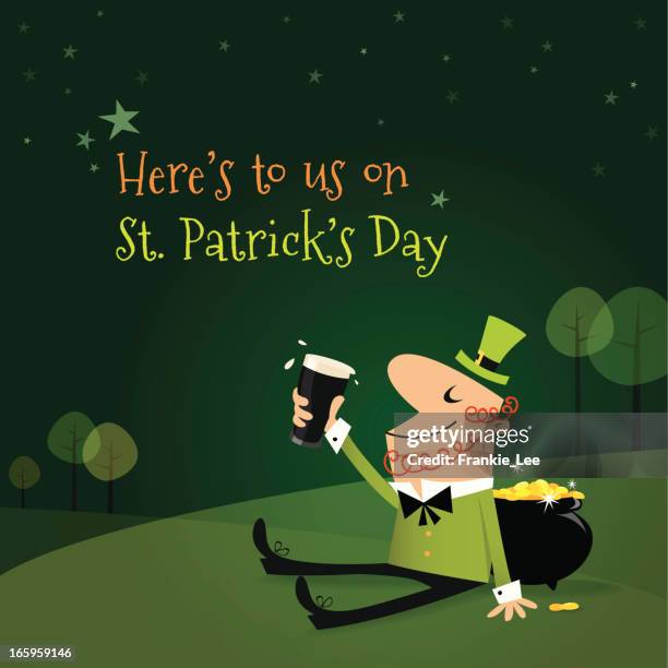 here's to us! - drunk leprechaun stock illustrations
