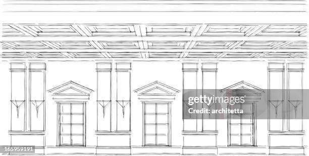 classical windows sketch - wall cross section stock illustrations