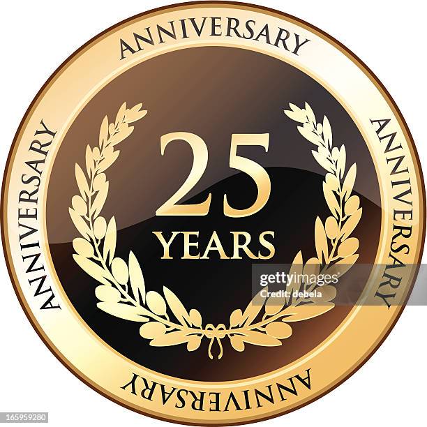 ilustraciones, imágenes clip art, dibujos animados e iconos de stock de veinticinco años aniversario shield - 25 years