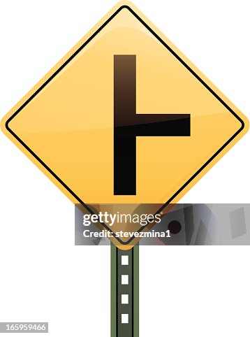 Yellow Road Sign Depicting An Intersection High-Res Vector Graphic ...