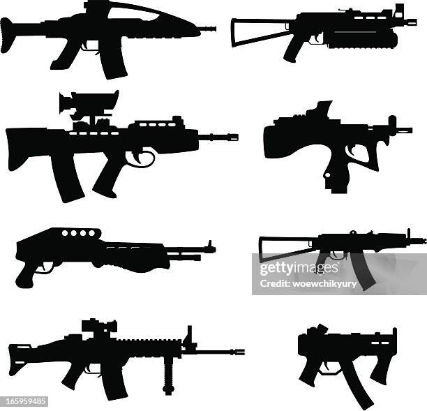 ilustraciones, imágenes clip art, dibujos animados e iconos de stock de arma vector moderno - airsoft