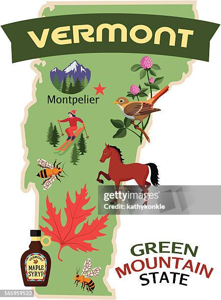 vermont map and icons - montpelier vermont stock illustrations