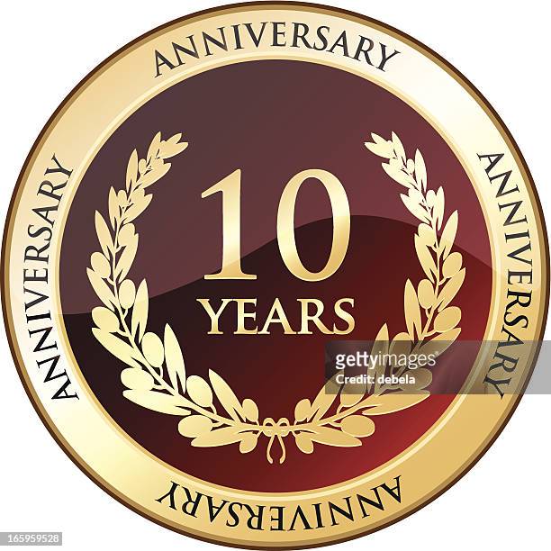 ten years anniversary golden shield - 10th anniversary stock illustrations