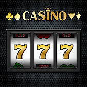 Casino Slot Machine Sevens on Black Background