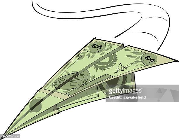 geld papier flugzeug - gleiten stock-grafiken, -clipart, -cartoons und -symbole