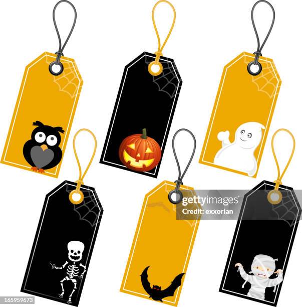 ilustraciones, imágenes clip art, dibujos animados e iconos de stock de halloween etiqueta de precio - búho real