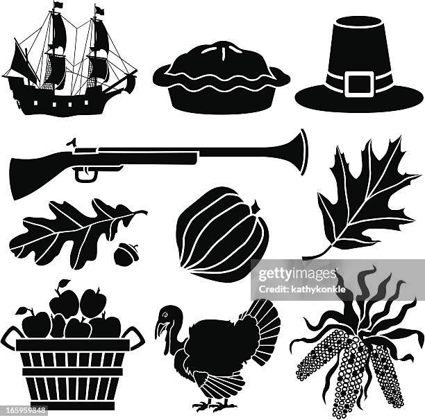 thanksgiving icons - mayflower stock illustrations