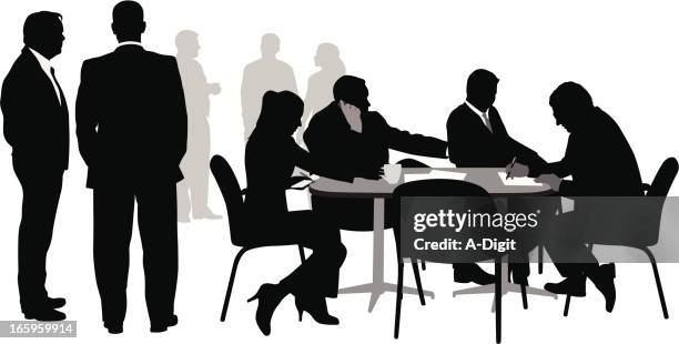 busy workers vector silhouette - phone ringing on table stock illustrations