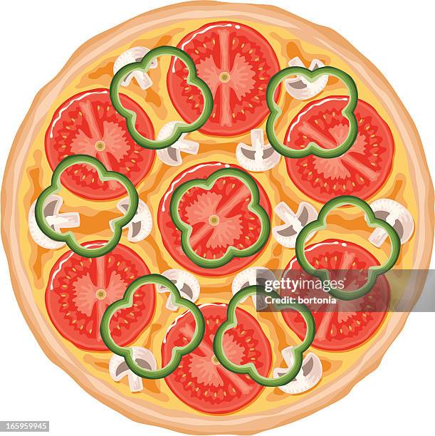 vegetarian pizza - vegetable pizza stock illustrations