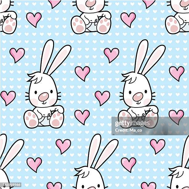 baby bunny cartoon nahtlose muster / - neugeborenes tier stock-grafiken, -clipart, -cartoons und -symbole