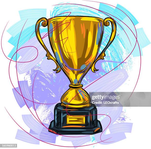 goldene trophäe - aquarelleffekt stock-grafiken, -clipart, -cartoons und -symbole