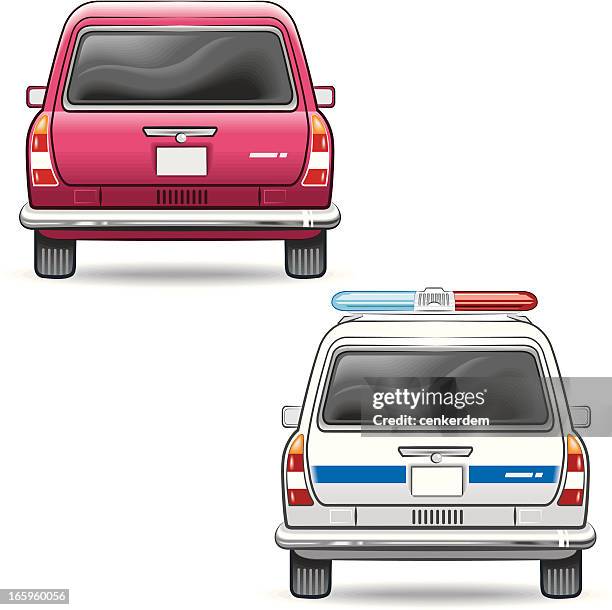 passenger car and the police - rear light car stock illustrations