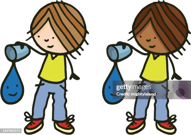 boy holding a cup with single drop of water - child drinking water stock illustrations