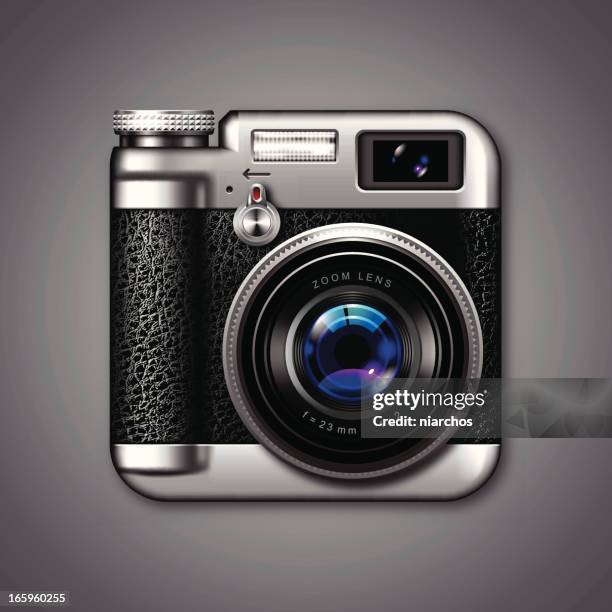 vintage photo camera icon - digital camera stock illustrations
