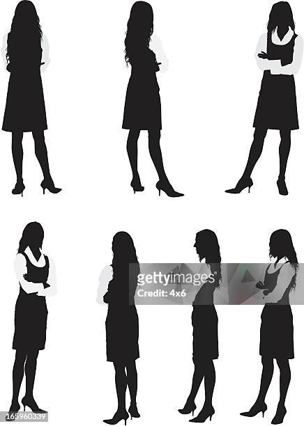 multiple images of a woman standing - woman full body behind stock illustrations