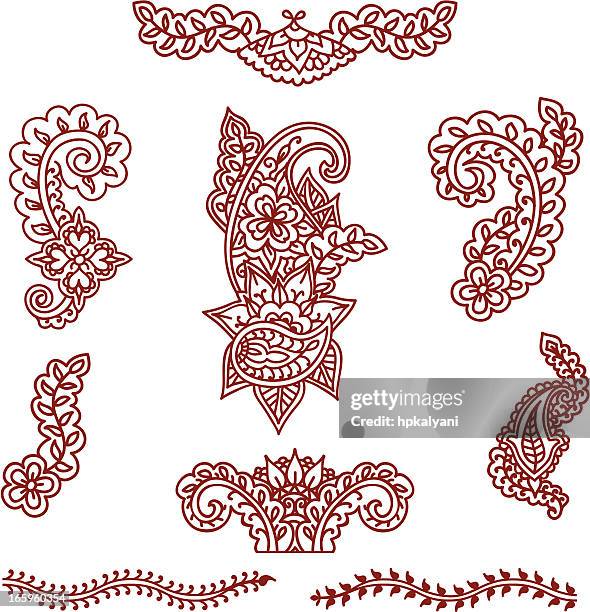 mehndi design elements - henna tattoo stock illustrations