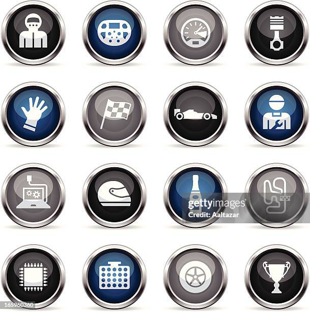 supergloss icons - open-wheel single-seater racing car - engine control unit stock illustrations