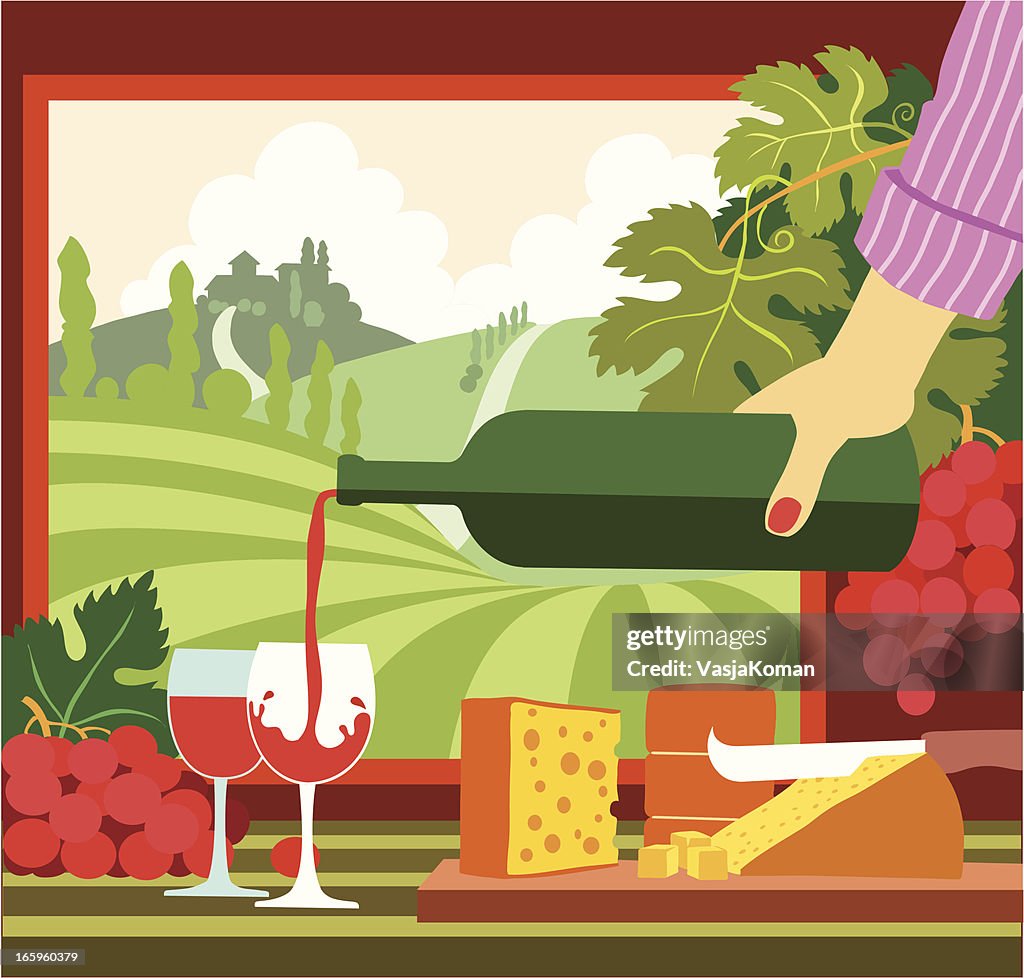 Nachmittag mit Wein, Käse und Freunden