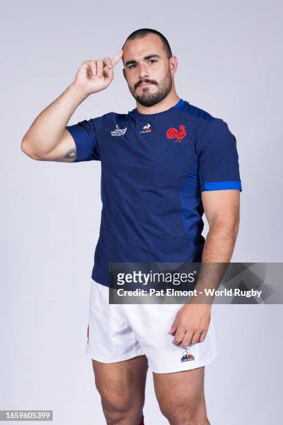 Jean-Baptiste Gros of France poses for a portrait during the France Rugby World Cup 2023 Squad photocall on September 02, 2023 in Paris, France.
