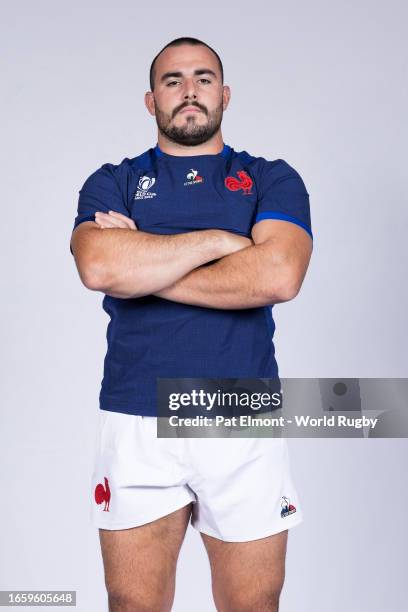 Jean-Baptiste Gros of France poses for a portrait during the France Rugby World Cup 2023 Squad photocall on September 02, 2023 in Paris, France.