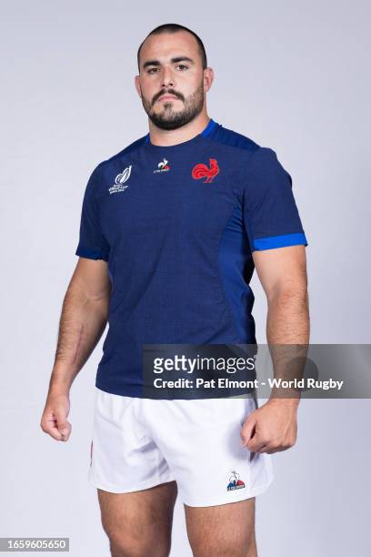 Jean-Baptiste Gros of France poses for a portrait during the France Rugby World Cup 2023 Squad photocall on September 02, 2023 in Paris, France.