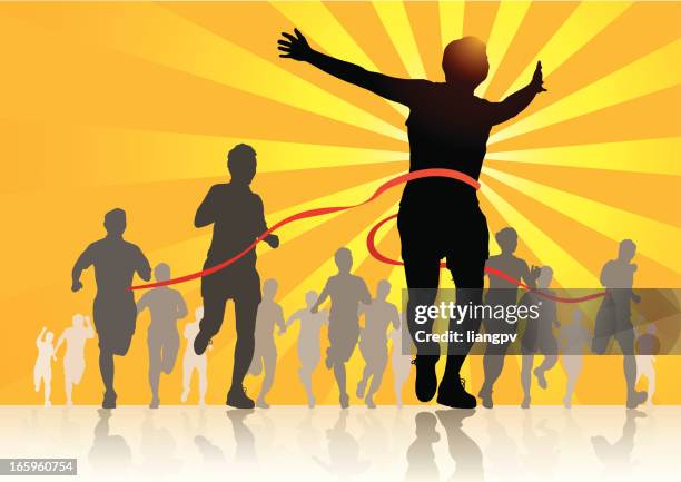people running - finishing race stock illustrations
