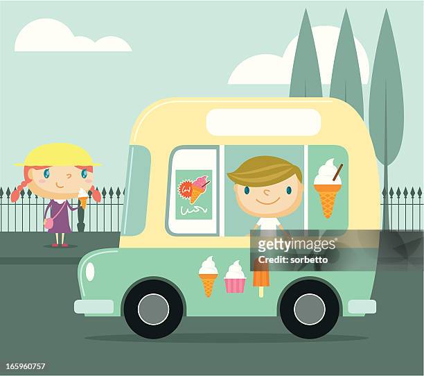 bildbanksillustrationer, clip art samt tecknat material och ikoner med ice cream truck - tree log