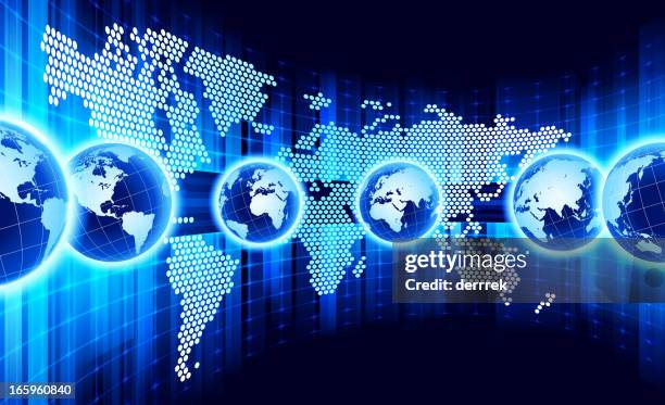 world map and globe - dotted world map stock illustrations