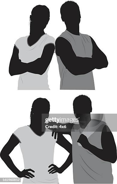 stockillustraties, clipart, cartoons en iconen met multiple images of a sports couple - back to back