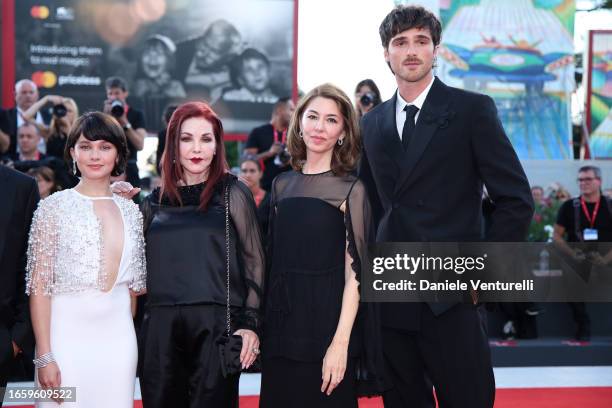 Cailee Spaeny, Priscilla Presley, Sofia Coppola and Jacob Elordi attend a red carpet for the movie "Priscilla" at the 80th Venice International Film...