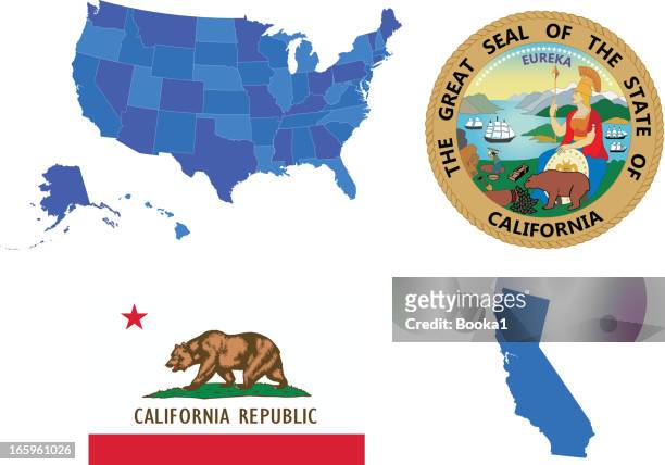 stockillustraties, clipart, cartoons en iconen met california state set - zeehond