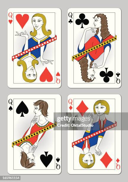 queen-size-betten - spielkarte dame stock-grafiken, -clipart, -cartoons und -symbole